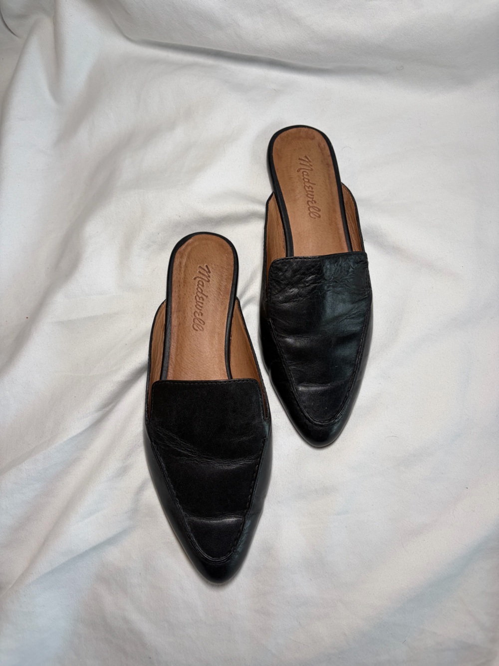 Madewell Black Leather Pointed-Front Mules 6.5